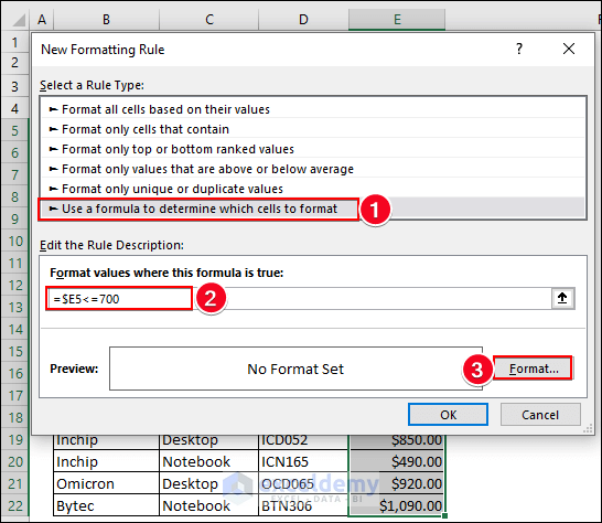 18-Use formula in the New Formatting Rule window