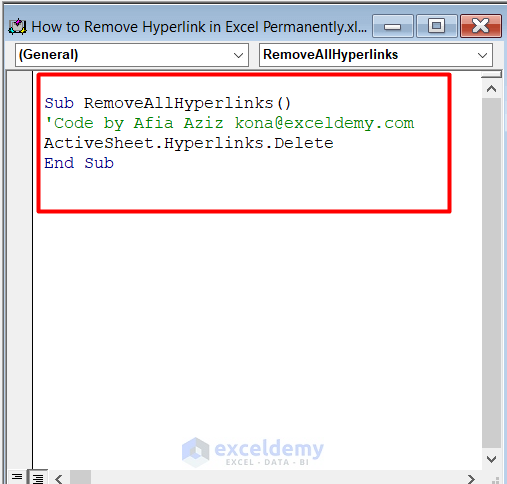 VBA Code to Remove Hyperlink in Excel Permanently