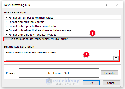 2-Use a formula to determine which cells to format feature