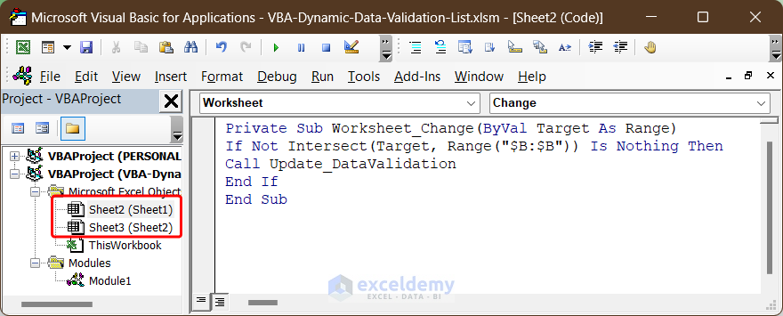 VBA Code for Calling a Subroutine to Make Dynamic Data Validation