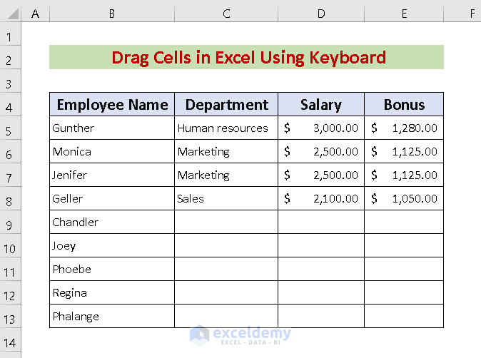 How to Drag Cells in Excel Using Keyboard