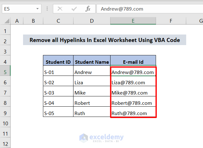 Remove Hyperlink in Excel Permanently using VBA Code