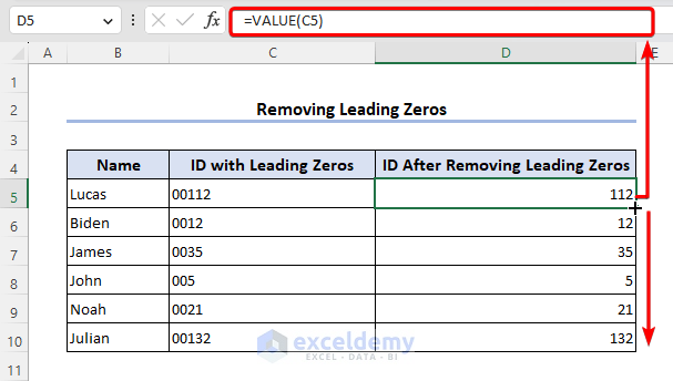 Remove leading zeros by VALUE function