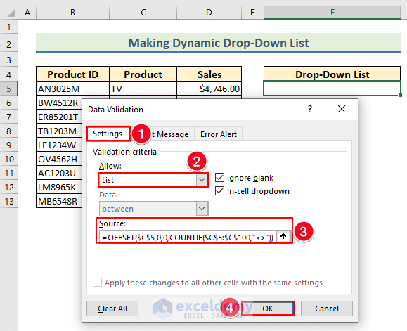 22-Use of OFFSET and COUNTIF functions in the Data Validation dialogue box