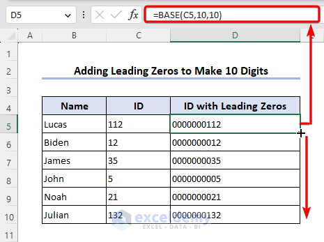 Create a 10-digit number by adding leading zeros