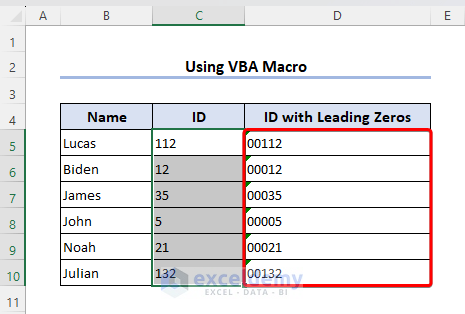 Leading zeros has been added by VBA