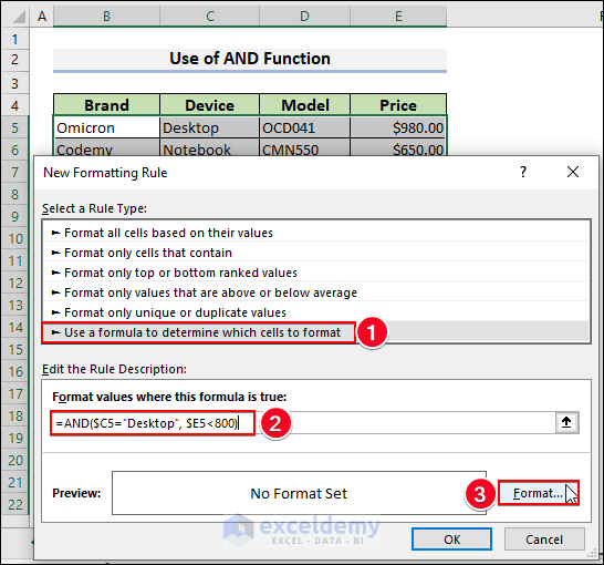 39-Apply AND function in the New Formatting Rule window