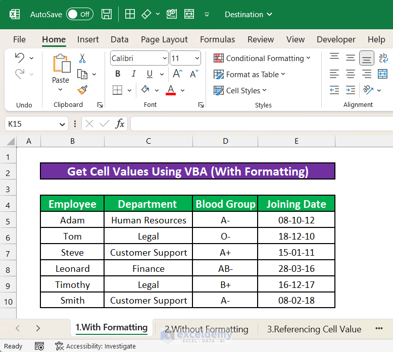 Result After Running VBA Code to Copy Values With Formatting