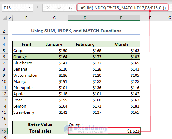 Use of SUM, INDEX and MATCH Functions