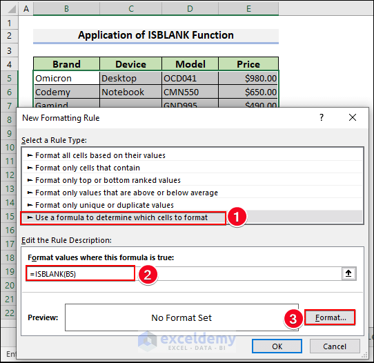 45-Insert ISBLANK function in the Edit the rule description box