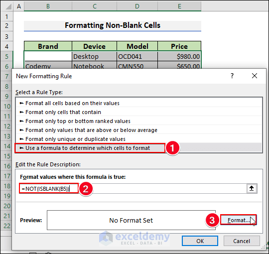 48-Write down the NOT and ISBLANK functions in the Edit the rule description box