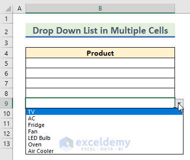 5-Dragging the AutoFill feature to make a drop-down list in multiple cells