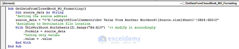 5.2-VBA Code for Copy Values Without Formatting Without Opening