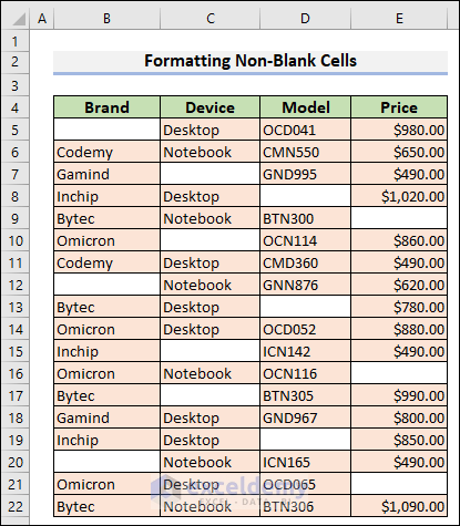 50-Formatting non-blank cells