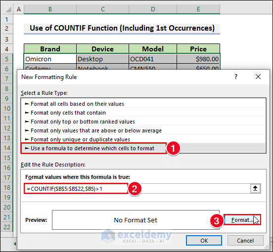 51-Apply COUNTIF function in the Edit the rule description box