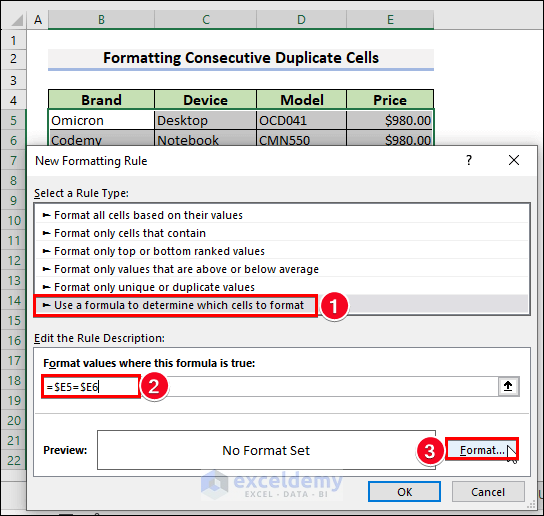 57-Apply the formula in the New Formatting Rule window 