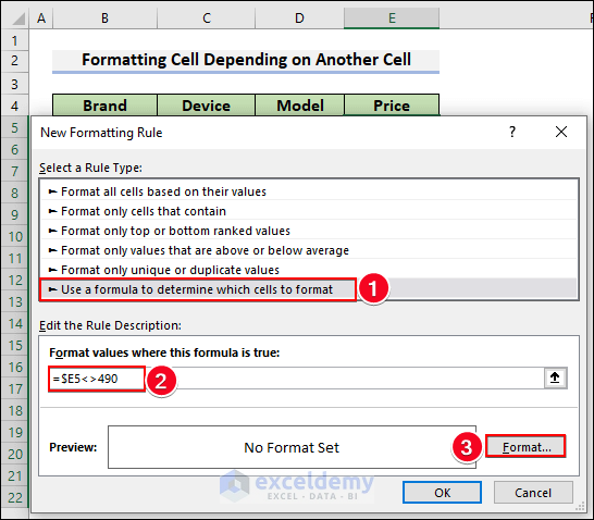 6-Use formula in the New Formatting Rule window