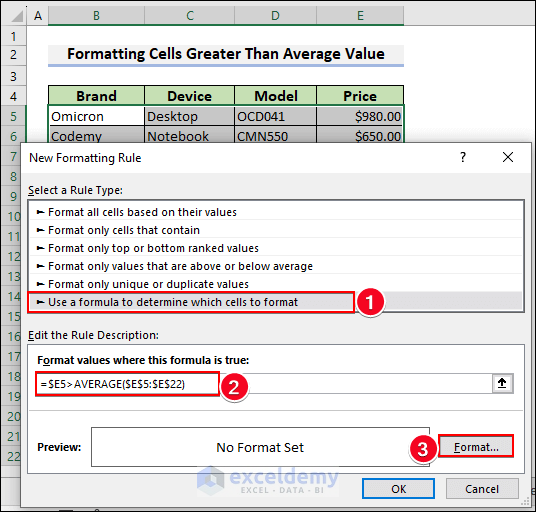 60-Type AVERAGE function in the Edit the rule description box