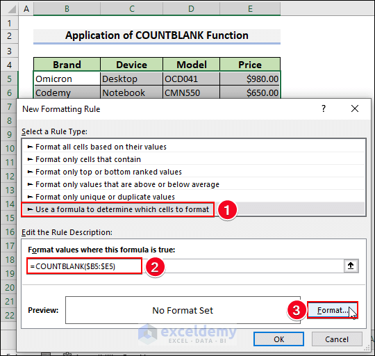 69-Use the COUNTBLANK function in the Edit the rule description box