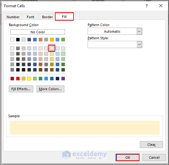 7-Selecting any color from the Fill tab
