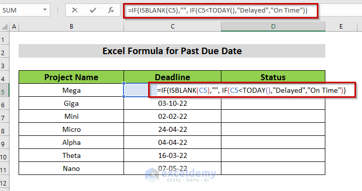 Excel Formula for Past Due Date