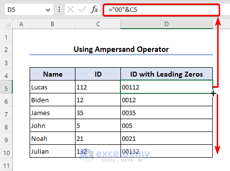 Adding leading zeros using ampersand