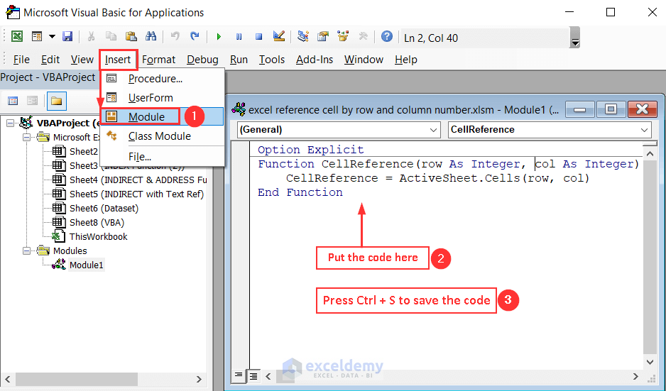 Inserting VBA code into a module under the Visual Basic Editor window