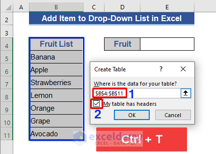 Form a Table Based Drop-Down List and Add New Item