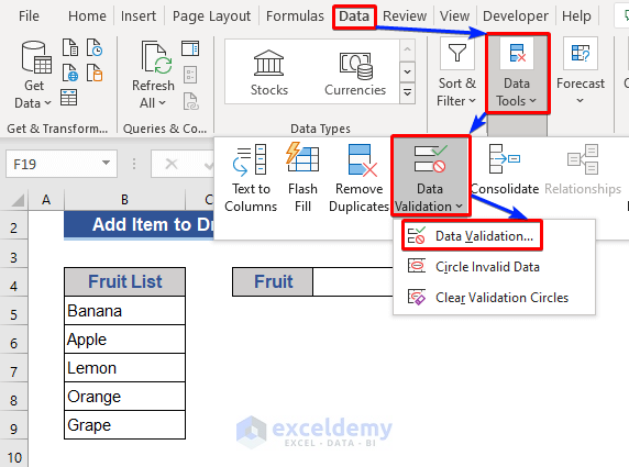 Add Item Manually in an Excel Drop-Down List