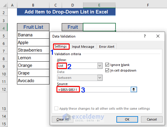 Add Item to Drop-Down List Based on Range of Cells in Excel