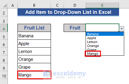 Add Item Manually in an Excel Drop-Down List
