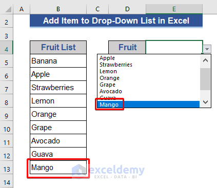Add Item by Utilizing Dynamic Drop-Down List in Excel