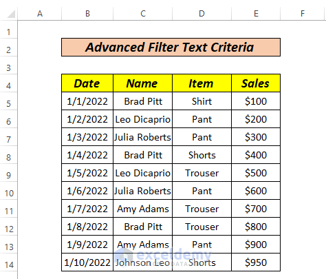 Advance Filter Text Criteria 