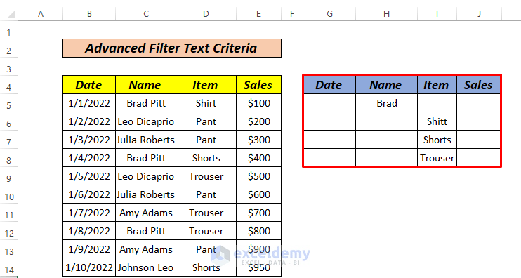 Advance Filter Text Criteria OR logic