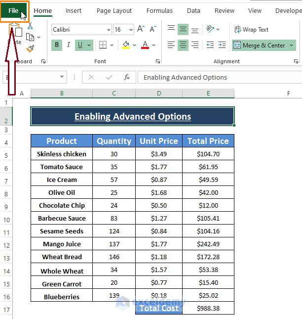 Advanced Options-How to Show Excel Formulas When Printing