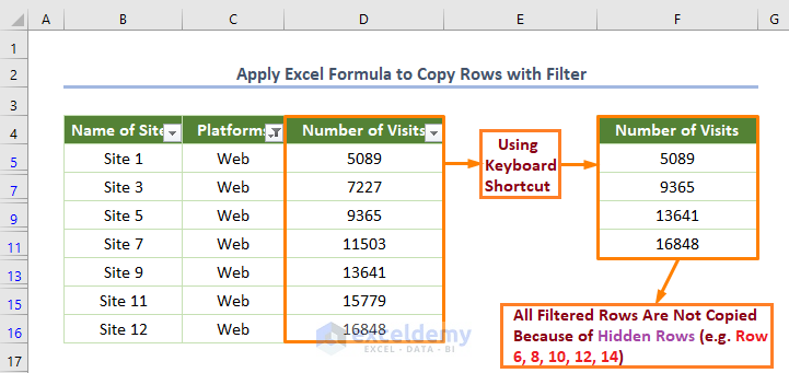 Apply Excel Formula to Copy Rows with Filter
