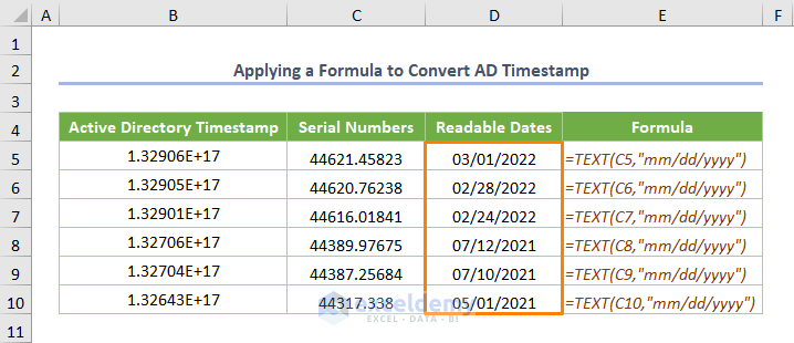 Convert Active Directory Timestamp to Date Excel Applying Arithmetic Formula