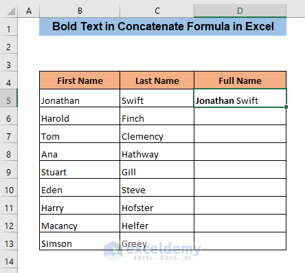bold text in Excel concatenate