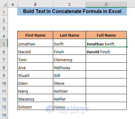how to bold text in concatenate formula in excel