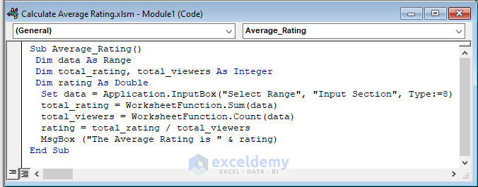 Excel VBA to Calculate Average Rating