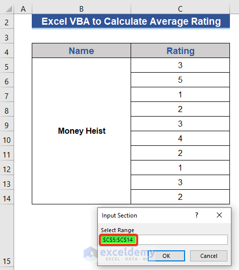 Excel VBA to Calculate Average Rating