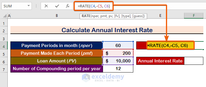 Use Formula to Calculate Periodic Interest Rate in Excel