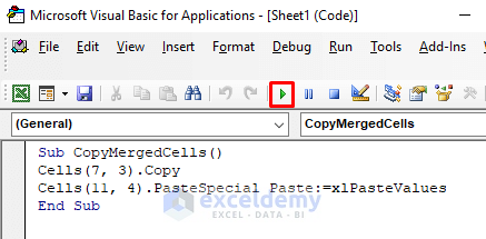 Embed Excel VBA to Copy And Paste Merged Cells To a Single Cell