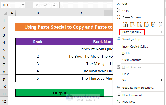 Apply Paste Special If You Cannot Copy Merged Cells to a Single Cell in Excel
