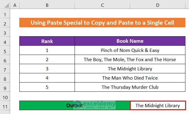 Apply Paste Special If You Cannot Copy Merged Cells to a Single Cell in Excel