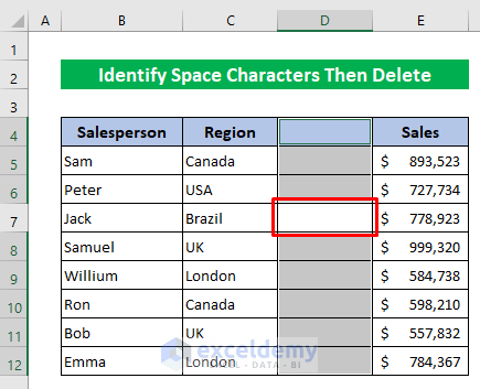 Identify Space Characters and Delete Extra Columns in Excel