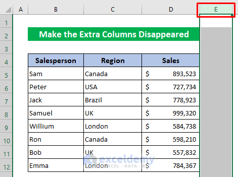 Make the Extra Columns Disappeared If You Can't Delete Extra Columns in Excel