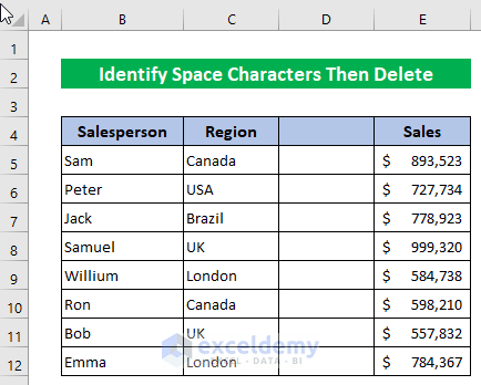 Identify Space Characters and Delete Extra Columns in Excel
