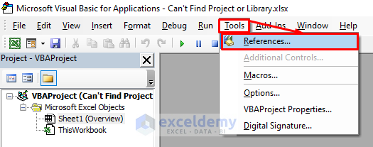 Use the Reference Command to Solve Can't Find Project or Library Error in Excel