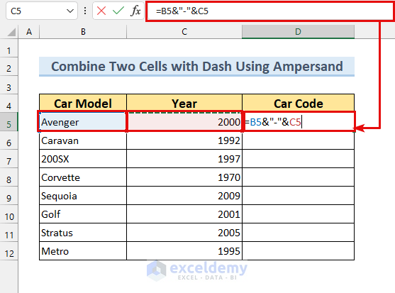 How to Combine Two Cells in Excel with a Dash